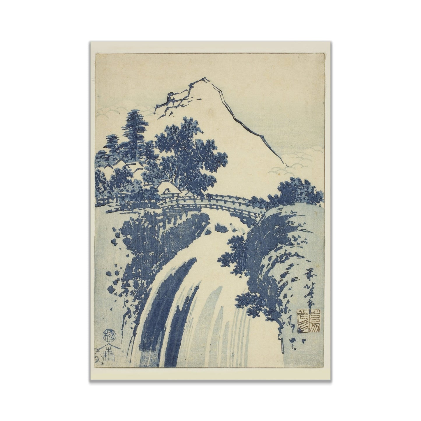 Katsushika Hokusai's landscape with waterfall, from an untitled series of chuban prints (1831) - The Print Vault
