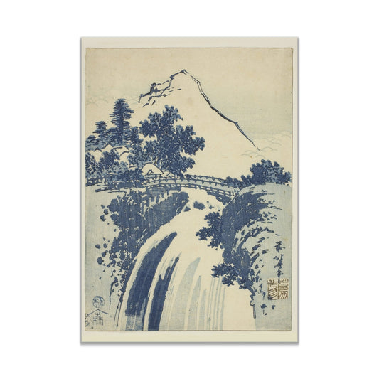 Katsushika Hokusai's landscape with waterfall, from an untitled series of chuban prints (1831) - The Print Vault