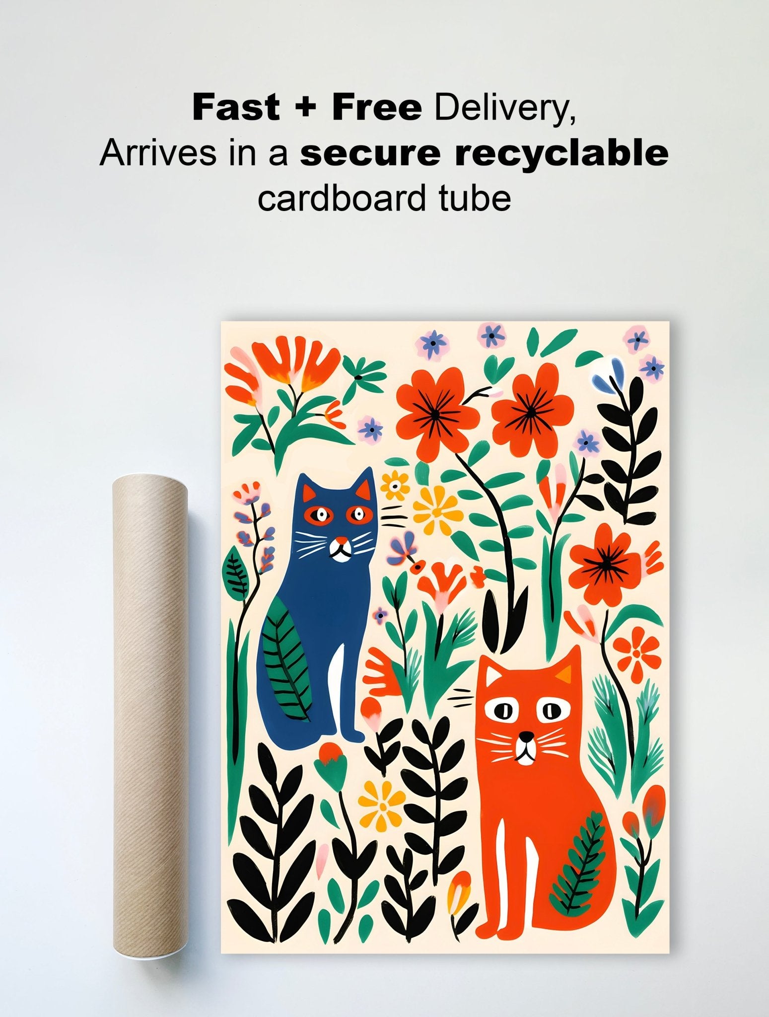 kids print colourful cats floral garden bold modern art delivery view