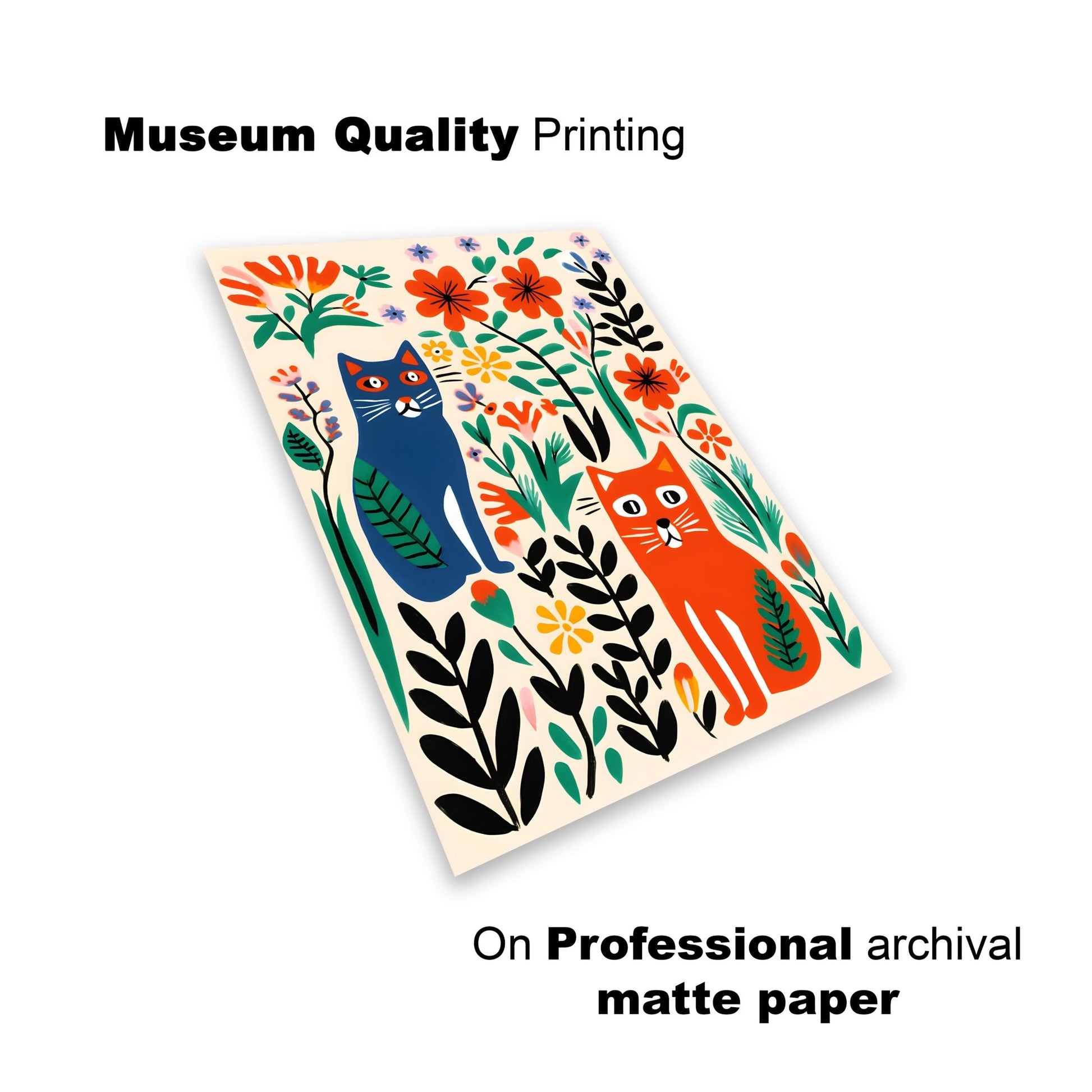 kids print colourful cats floral garden bold modern art lay flat view