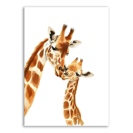 kids print giraffe love tender mother baby wildlife art front view