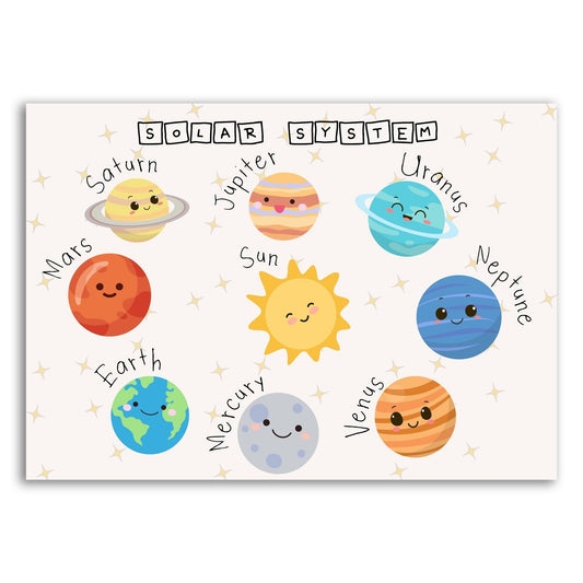 kids print solar system cute space themed educational poster front view
