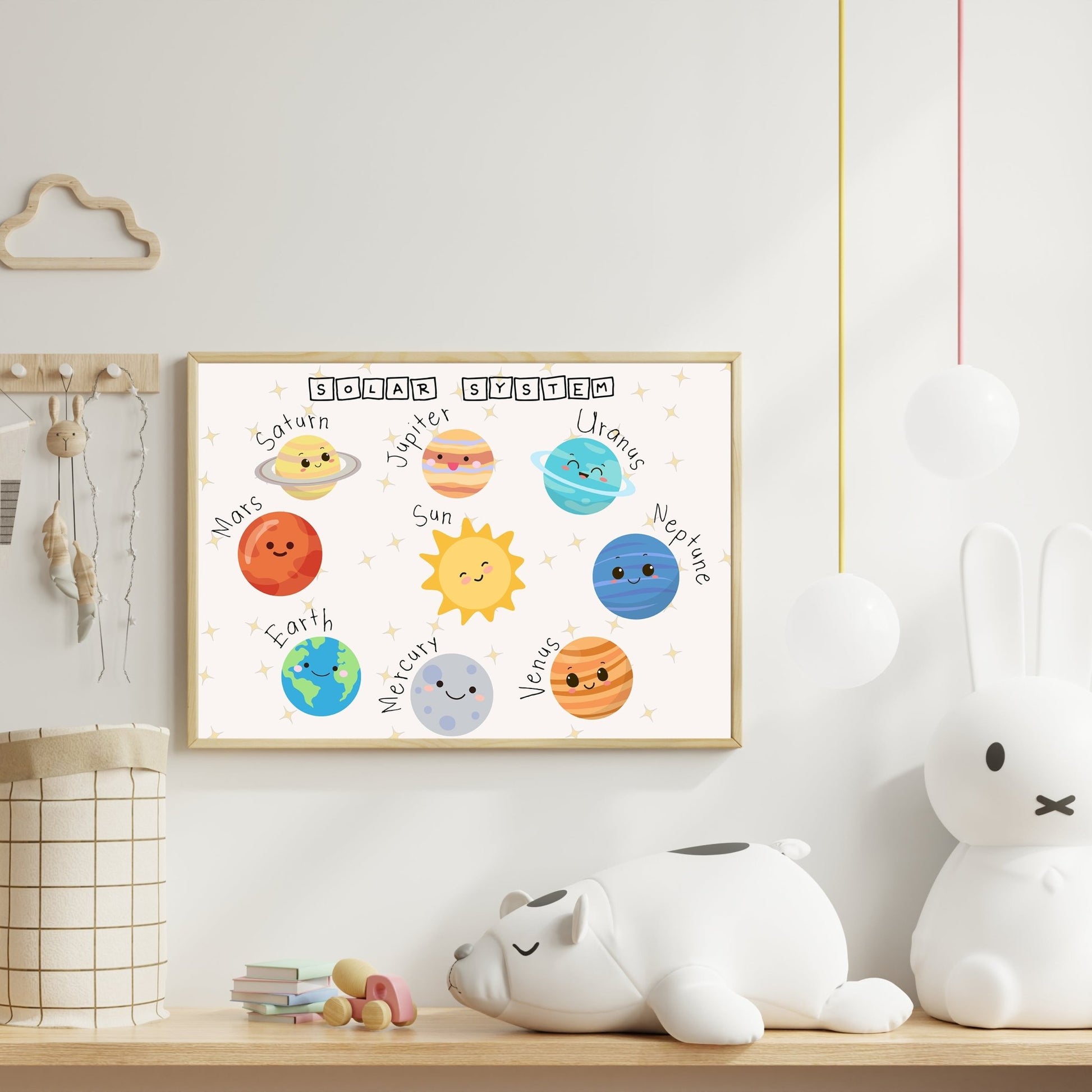 kids print solar system cute space themed educational poster room view