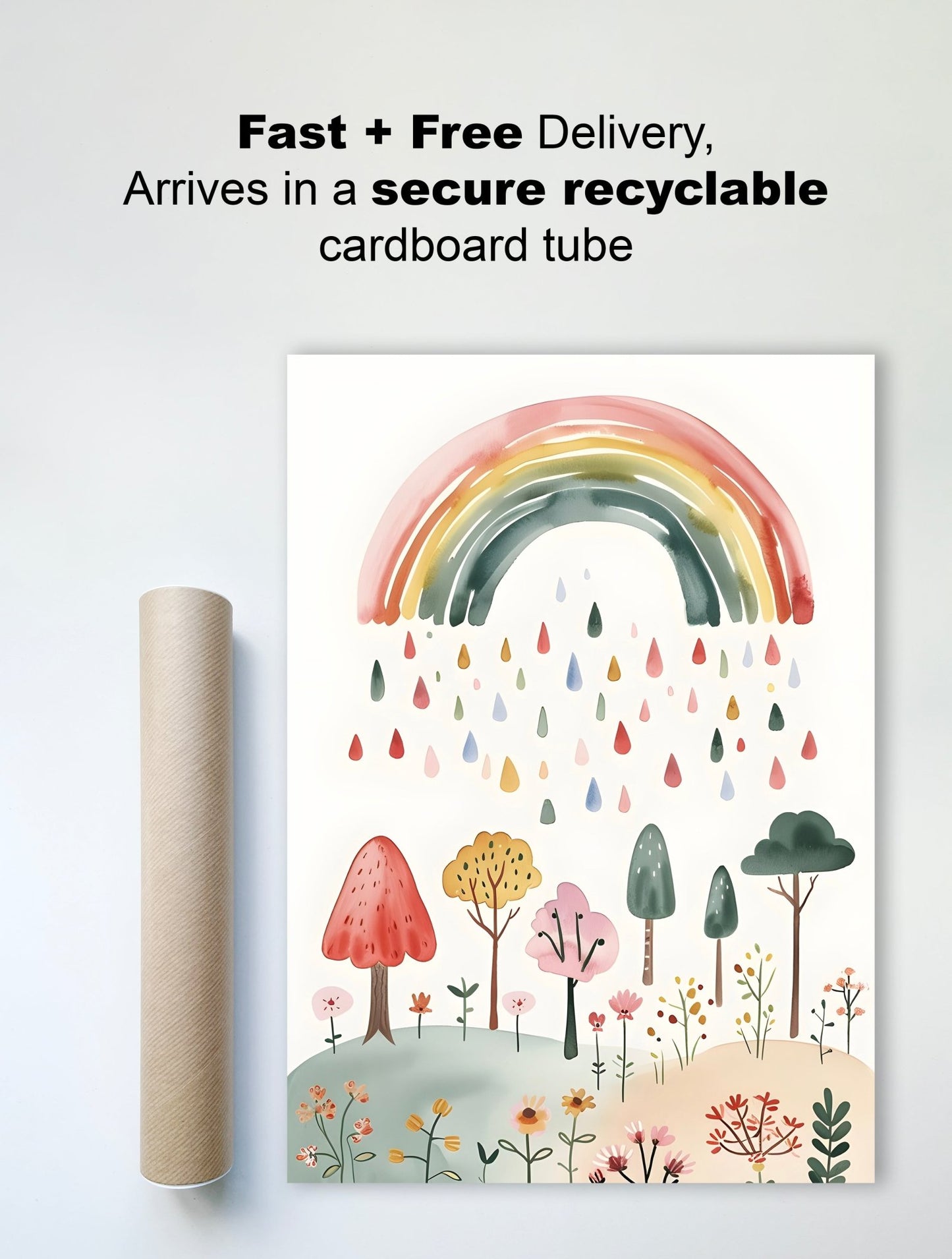 kids print watercolor rainbow rain dreamy nature art delivery view