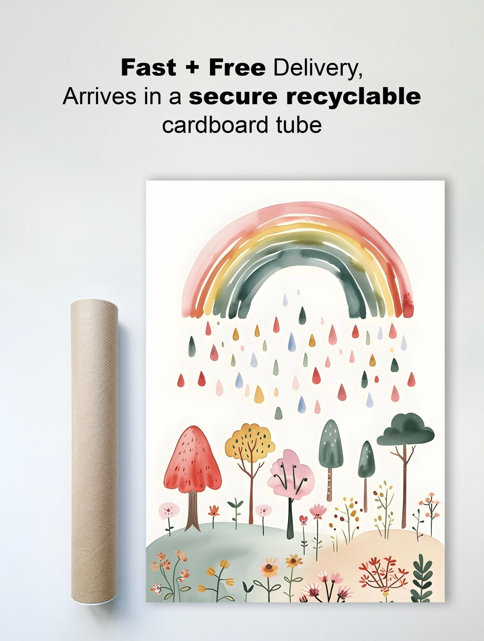 kids print watercolor rainbow rain dreamy nature art delivery view