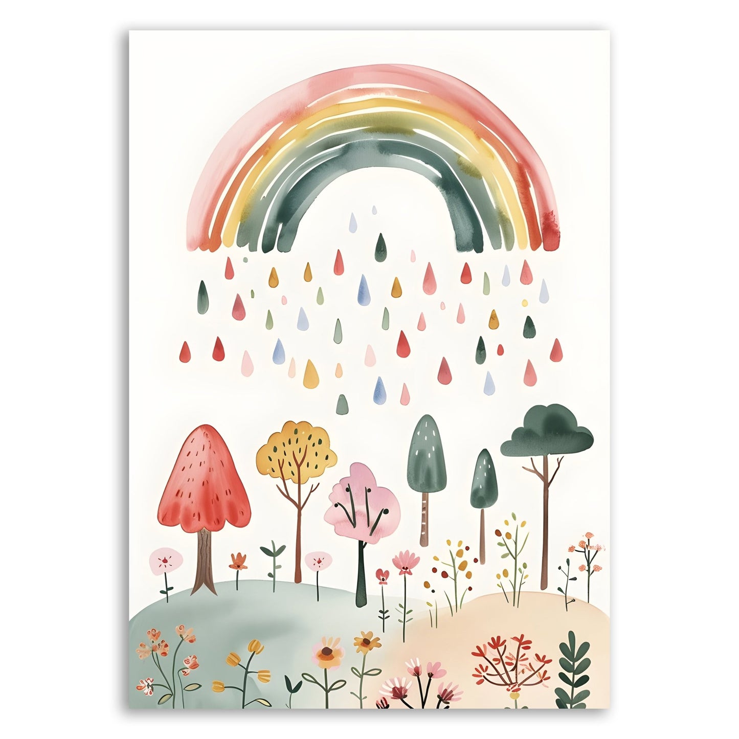Kids Print - Watercolor Rainbow Rain – Dreamy Nature Art - Front View