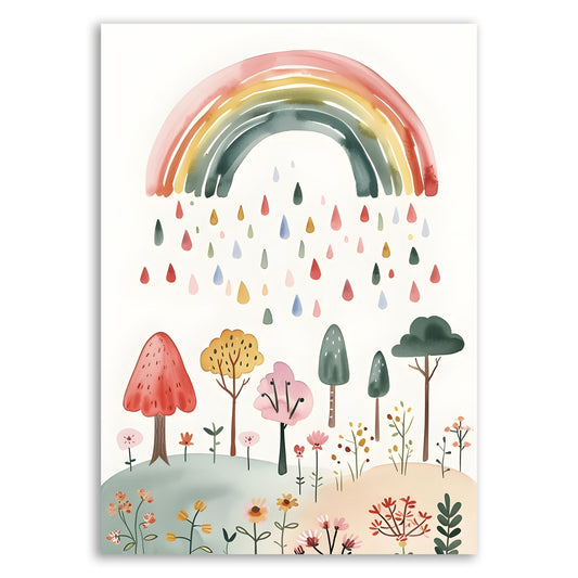 Kids Print - Watercolor Rainbow Rain – Dreamy Nature Art - Front View