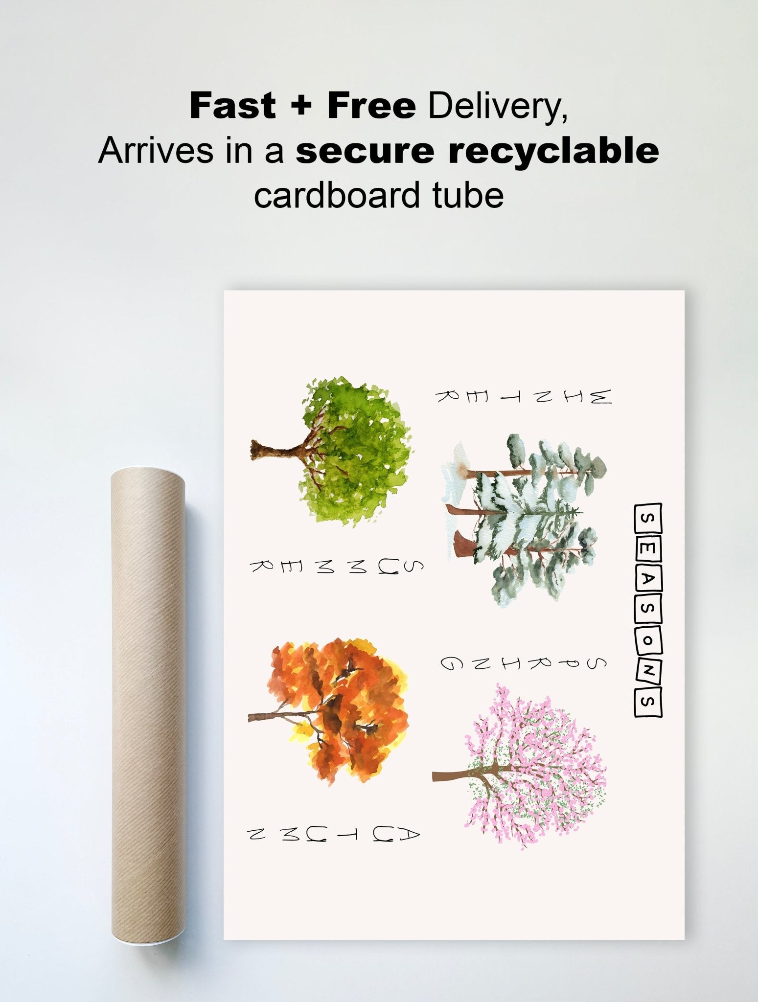 kids print watercolor seasons educational nature wall art delivery view