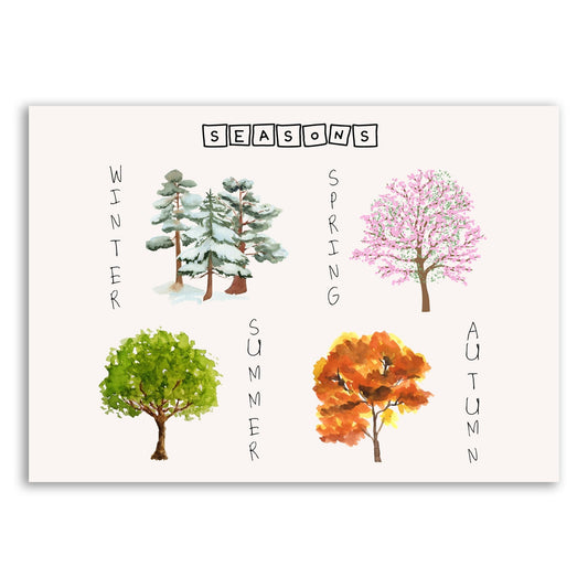 kids print watercolor seasons educational nature wall art front view