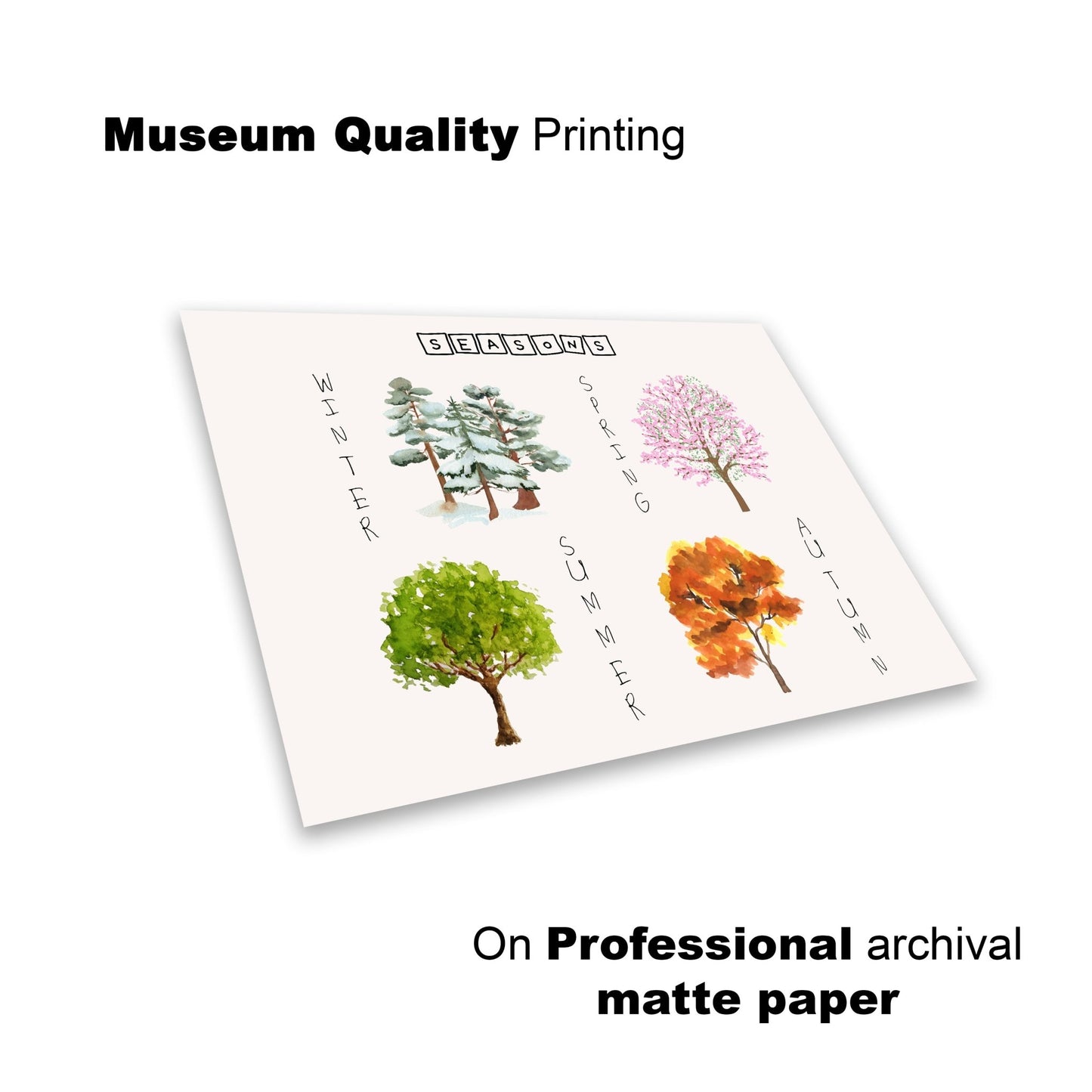 kids print watercolor seasons educational nature wall art lay flat view