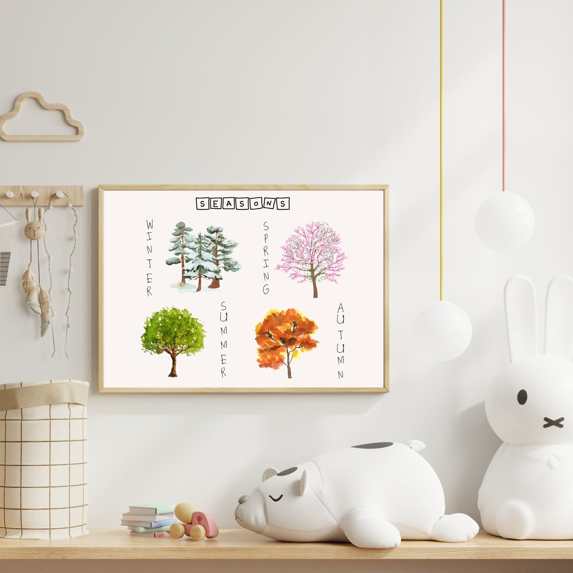 kids print watercolor seasons educational nature wall art room view