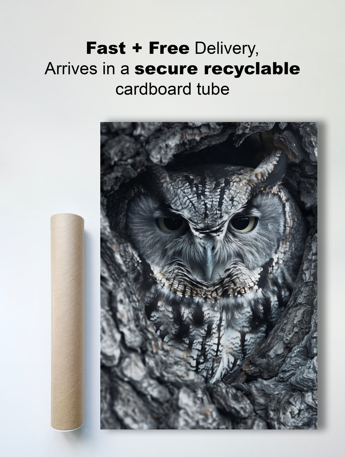 Silent Watcher – Black and White Owl Wall Art Print