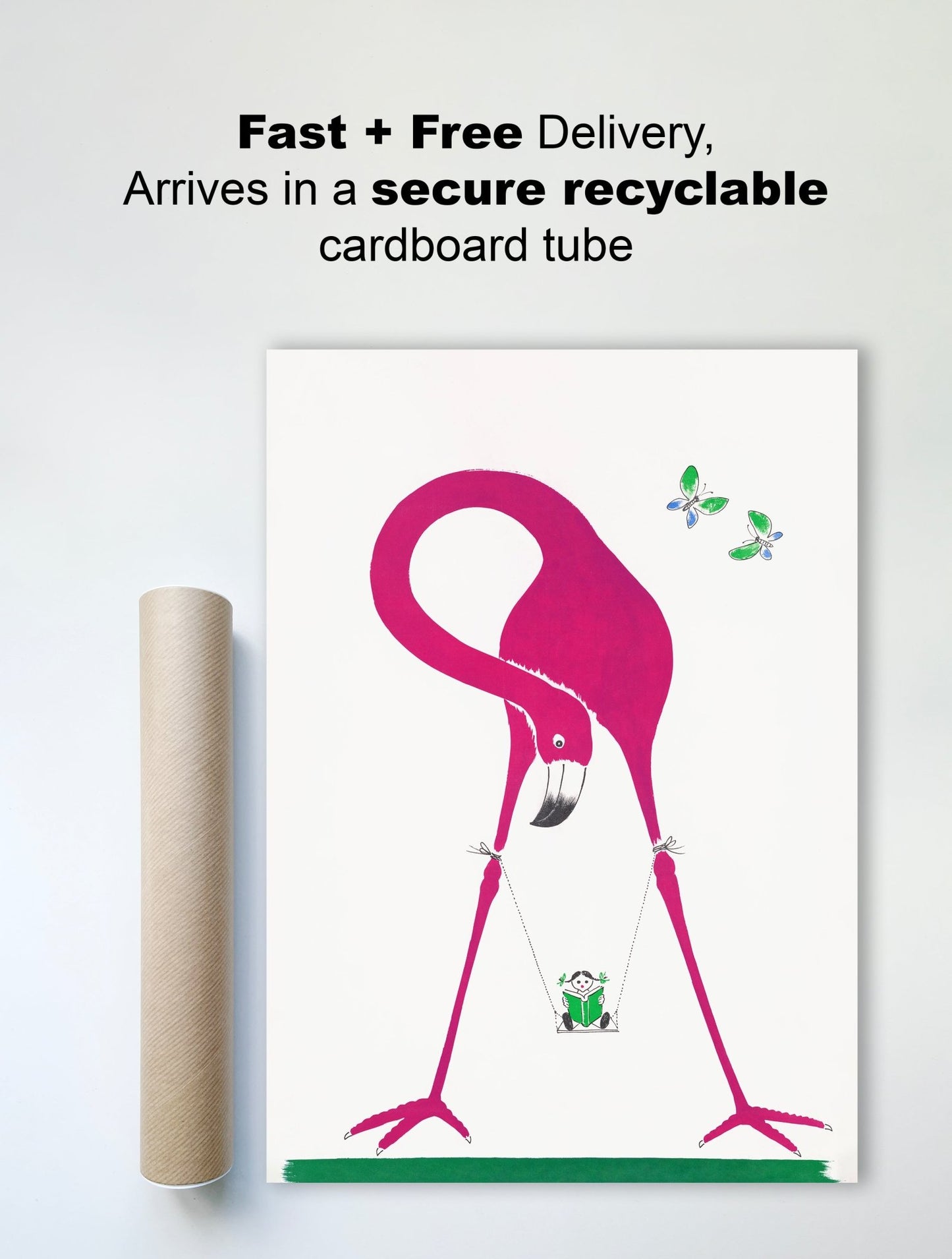 Pink Flamingo & Panda Swing – Playful Animal Art for Kids' Room - The Print Vault