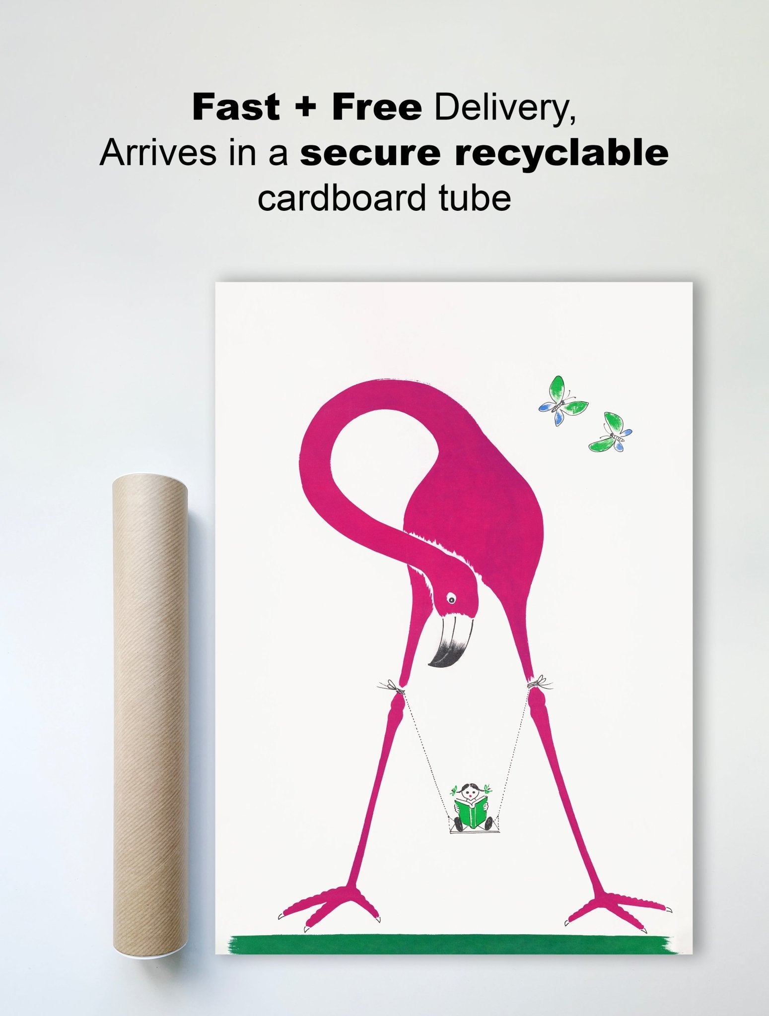Pink Flamingo & Panda Swing – Playful Animal Art for Kids' Room - The Print Vault
