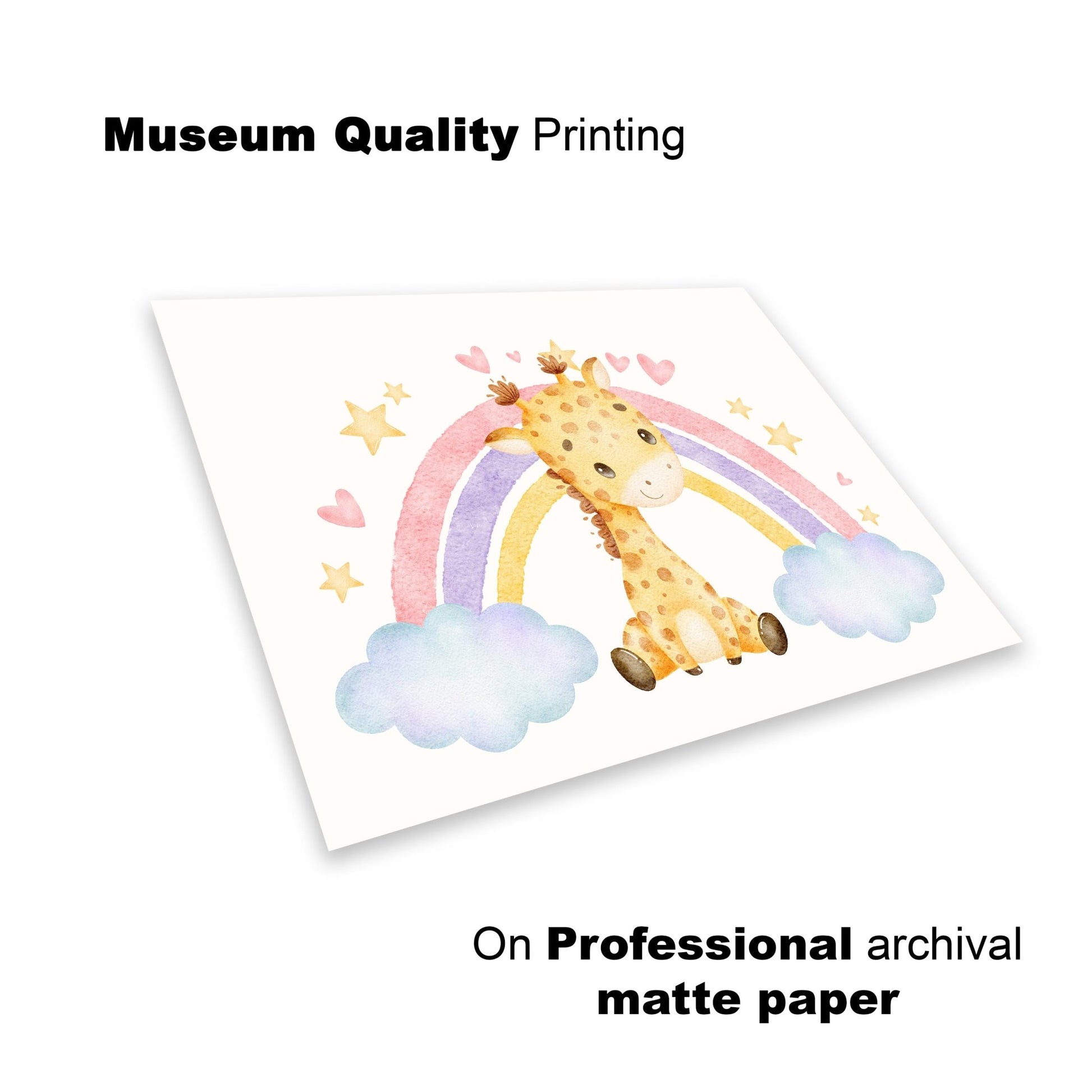 Rainbow Giraffe Wall Print – Sweet & Dreamy Nursery Art - The Print Vault