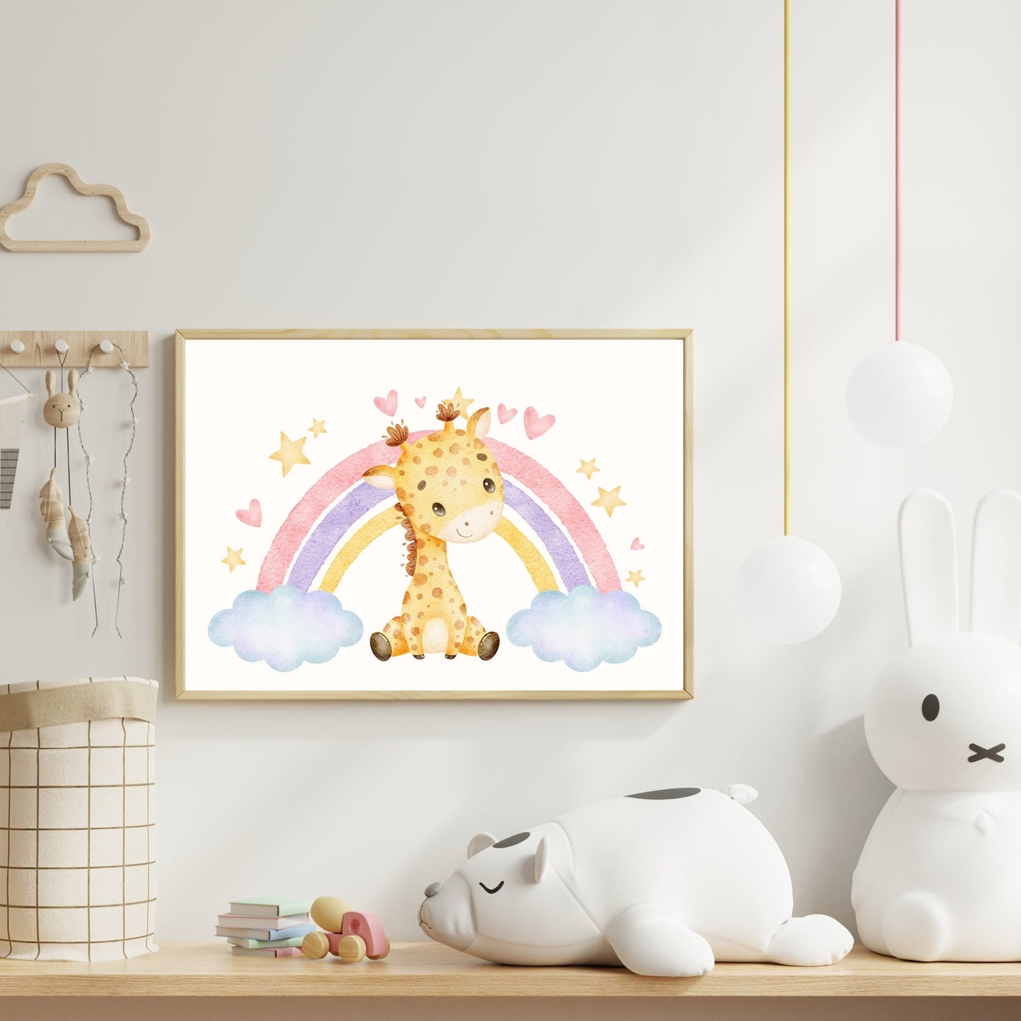 Rainbow Giraffe Wall Print – Sweet & Dreamy Nursery Art - The Print Vault
