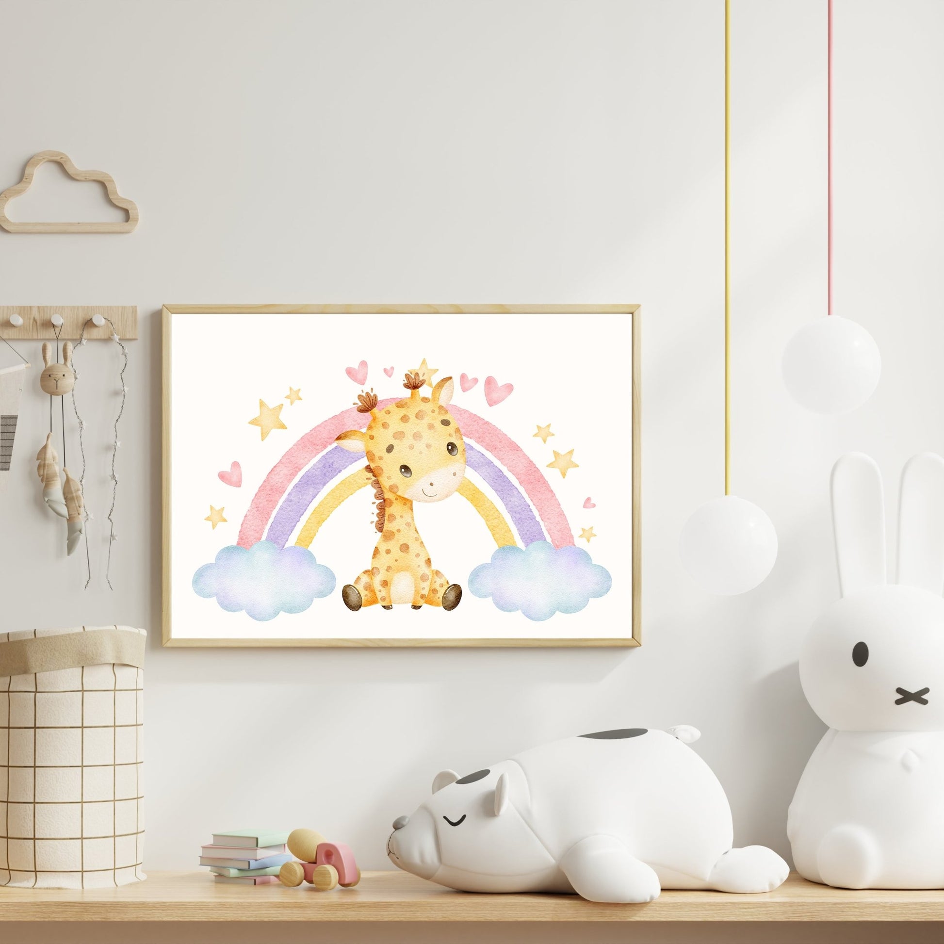 Rainbow Giraffe Wall Print – Sweet & Dreamy Nursery Art - The Print Vault