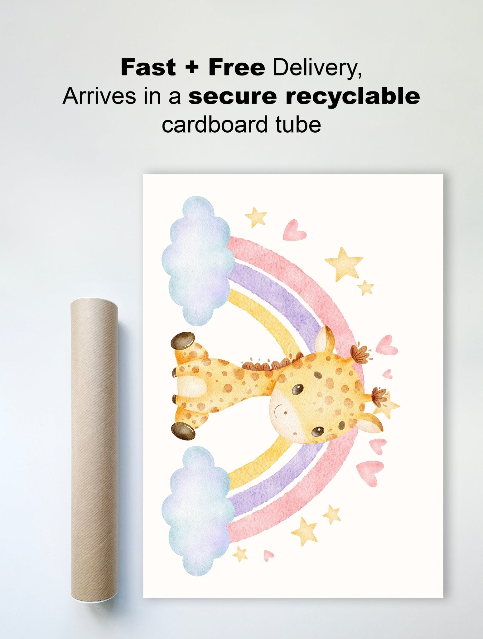 Rainbow Giraffe Wall Print – Sweet & Dreamy Nursery Art - The Print Vault