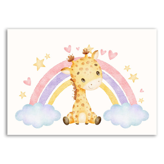 Rainbow Giraffe Wall Print – Sweet & Dreamy Nursery Art - The Print Vault