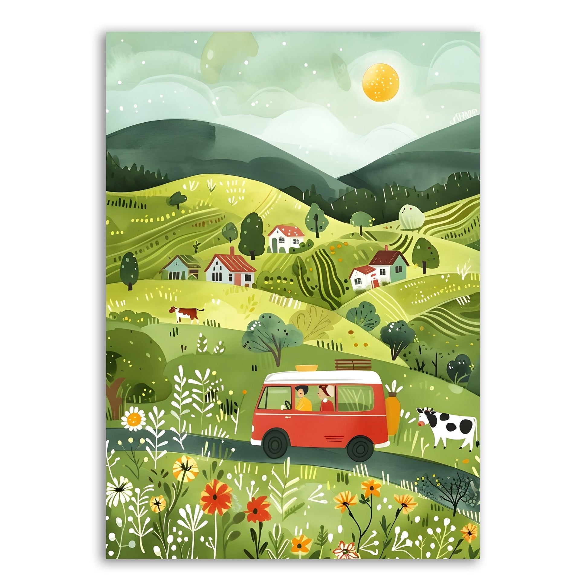 Scenic Countryside Adventure – Kids' Wall Art Print - The Print Vault