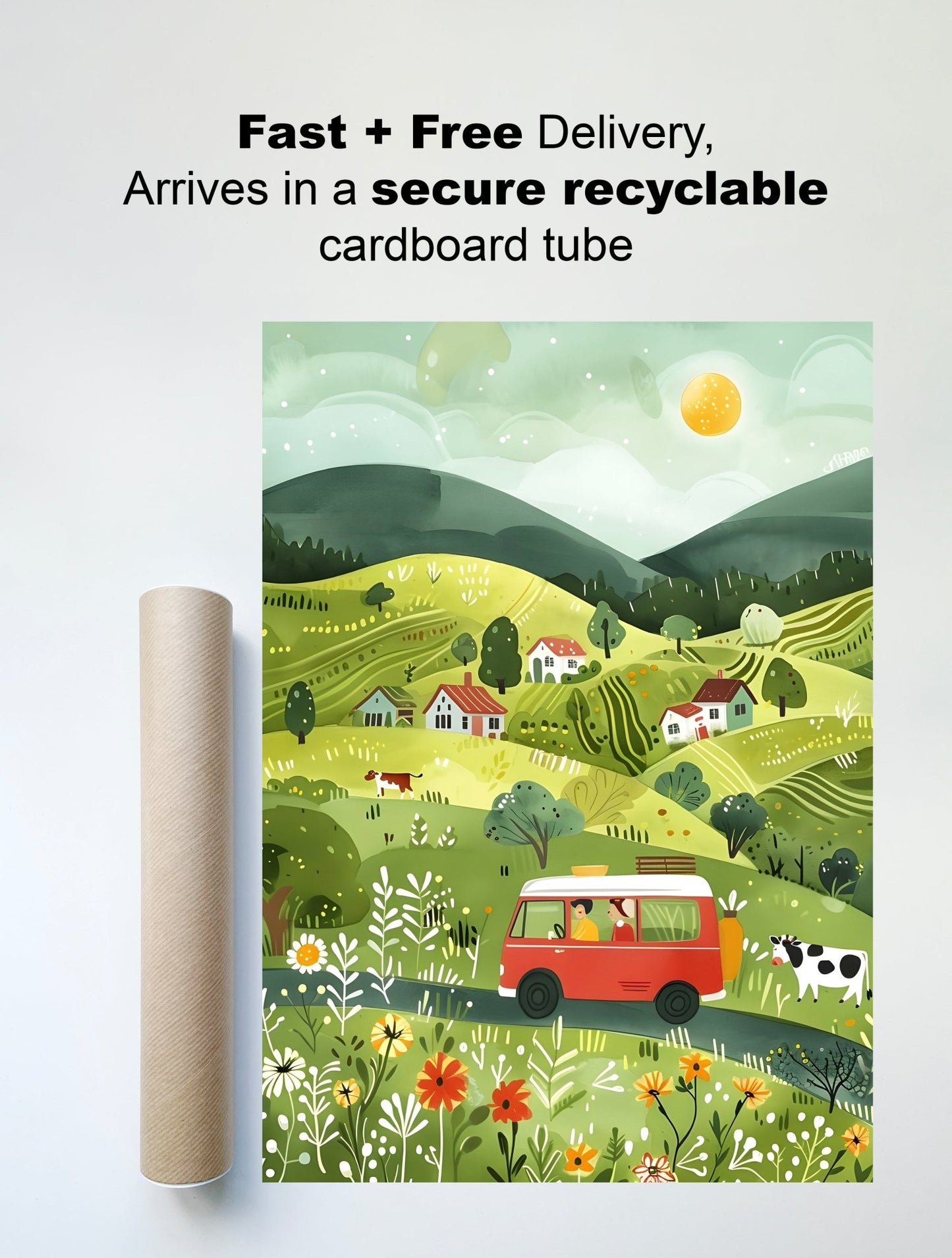 Scenic Countryside Adventure – Kids' Wall Art Print - The Print Vault