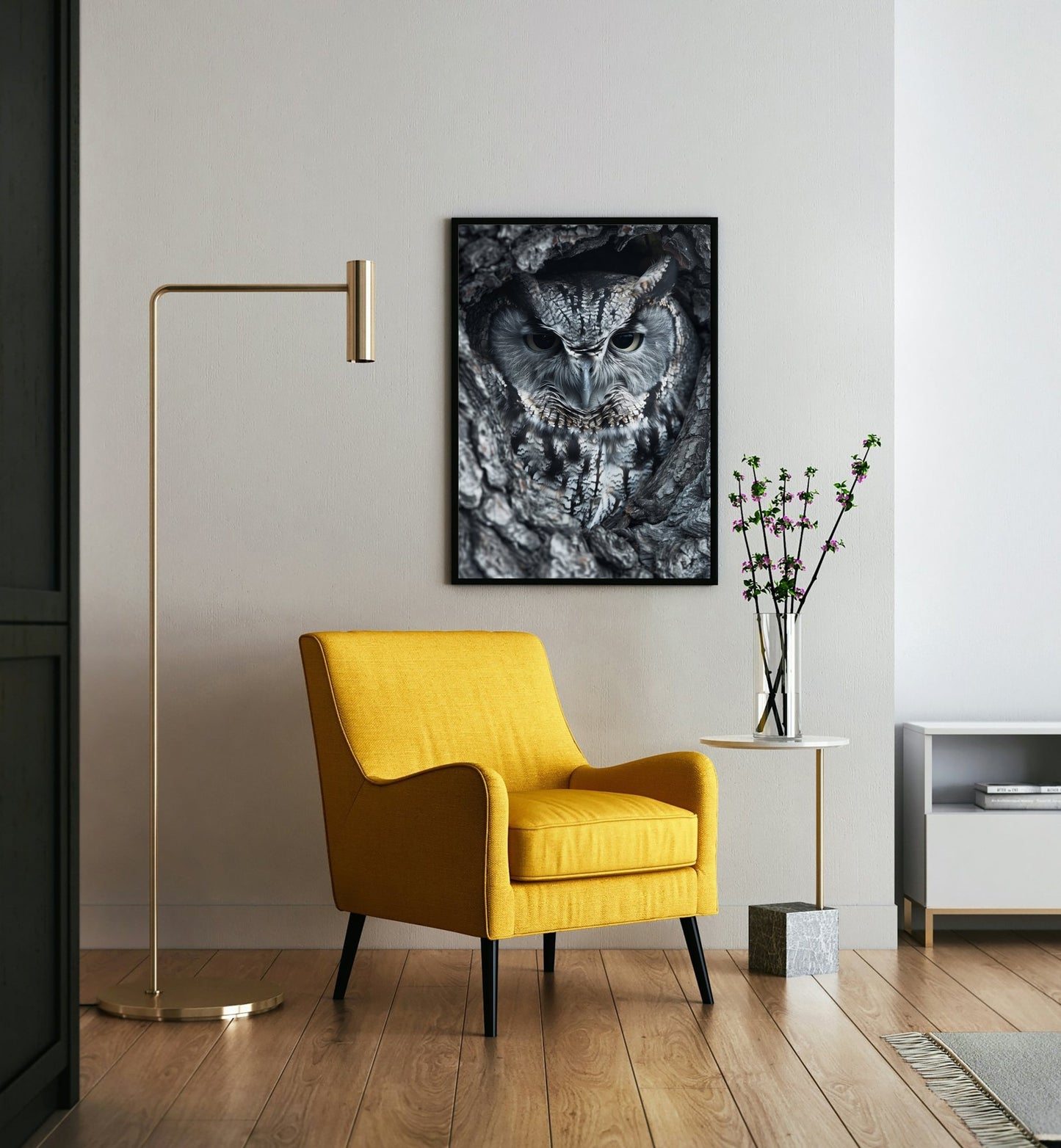 Black and White Prints - Silent Watcher – Room View
