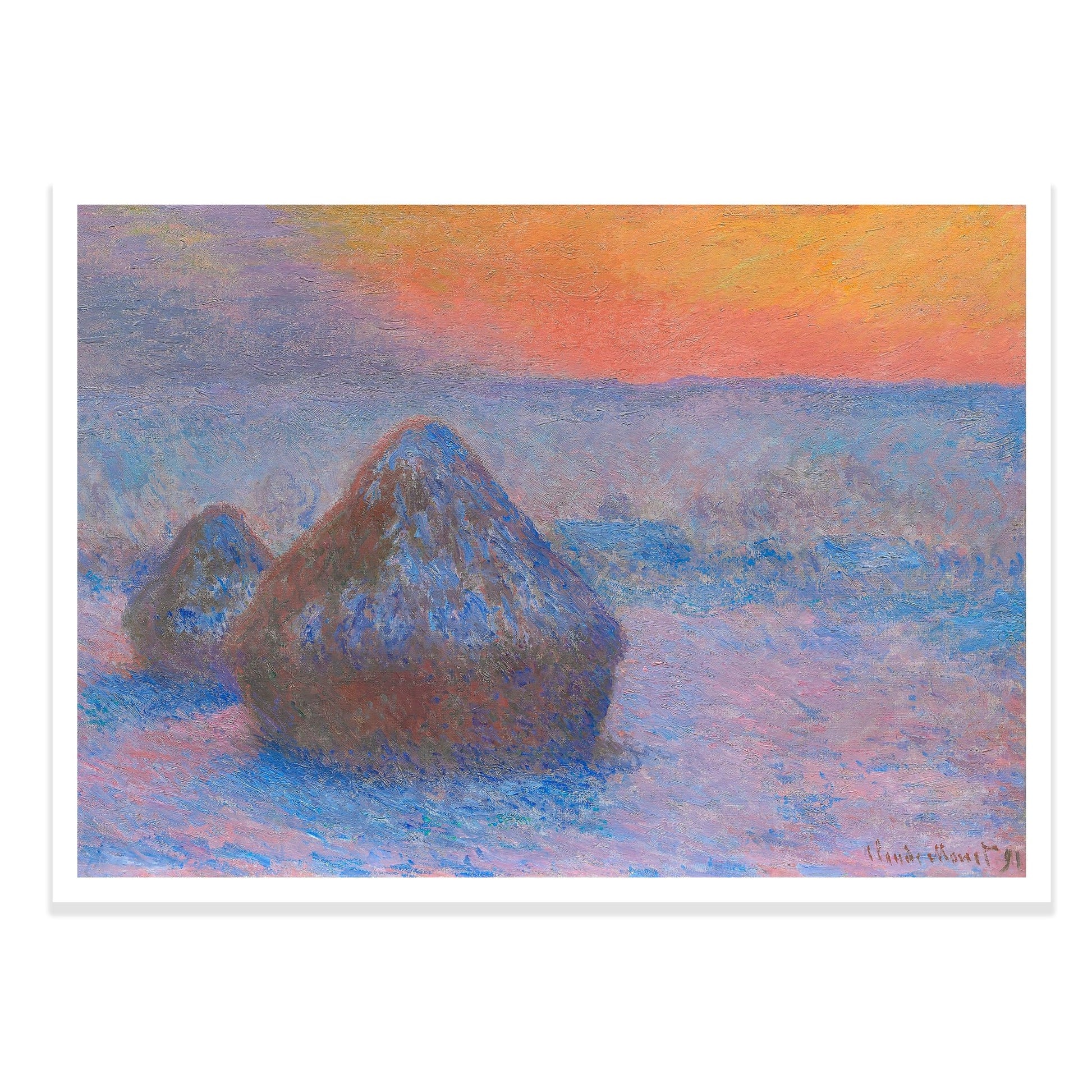 Stacks of Wheat (Sunset, Snow Effect), 1890 - 1891 by Claude Monet - The Print Vault