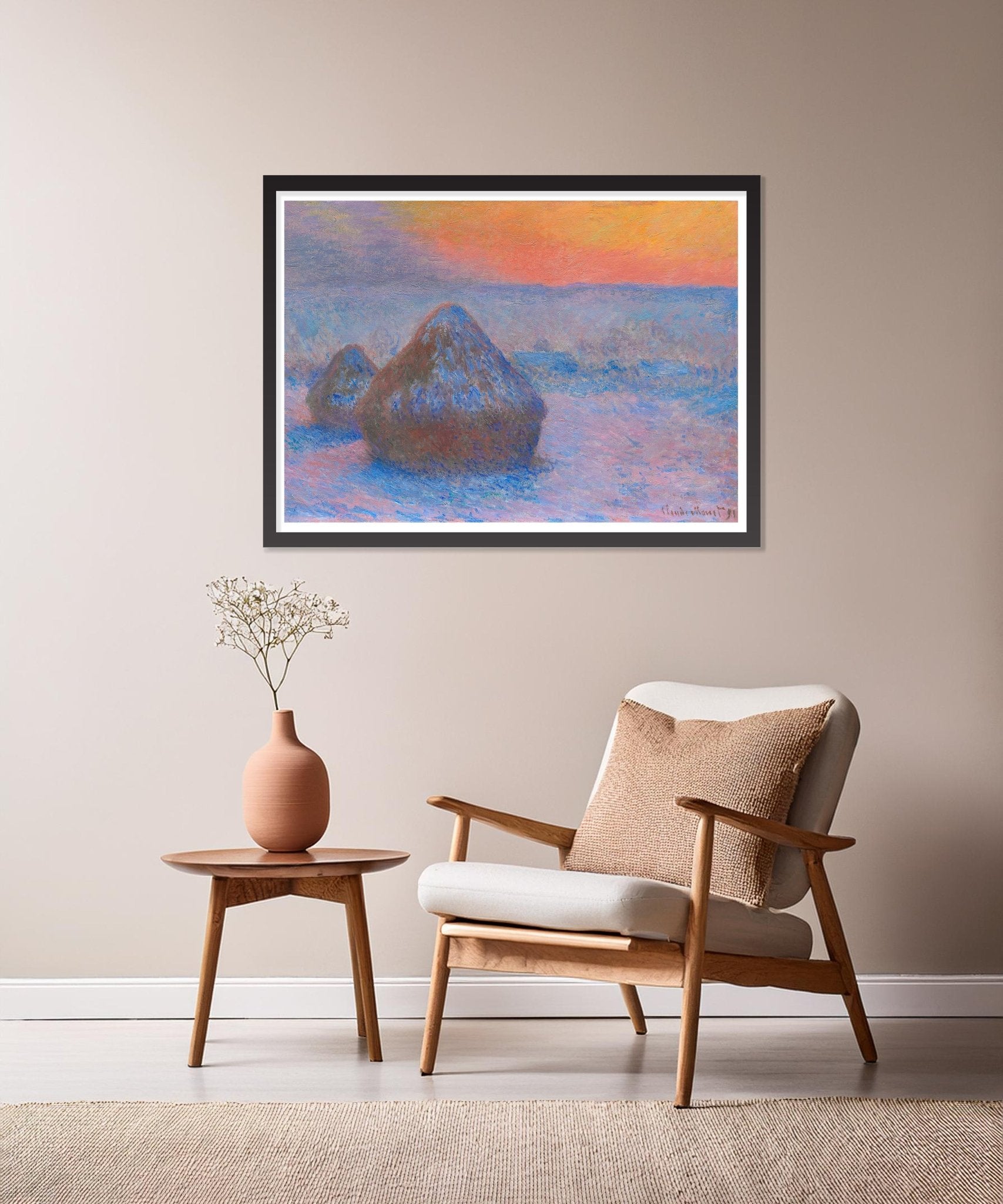 Stacks of Wheat (Sunset, Snow Effect), 1890 - 1891 by Claude Monet - The Print Vault