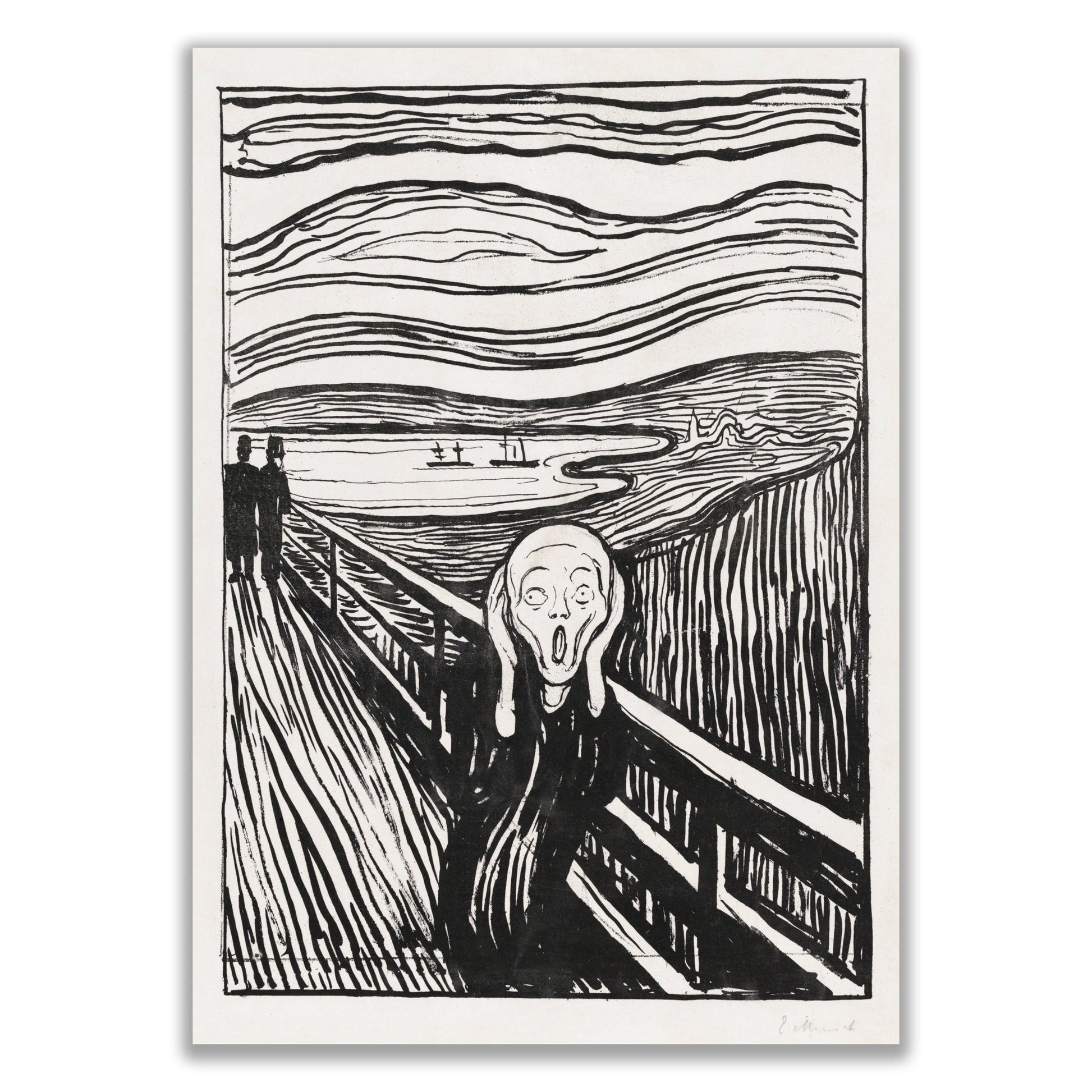 The Scream (1895) (Black and White Lithograph) by Edvard Munch - The Print Vault