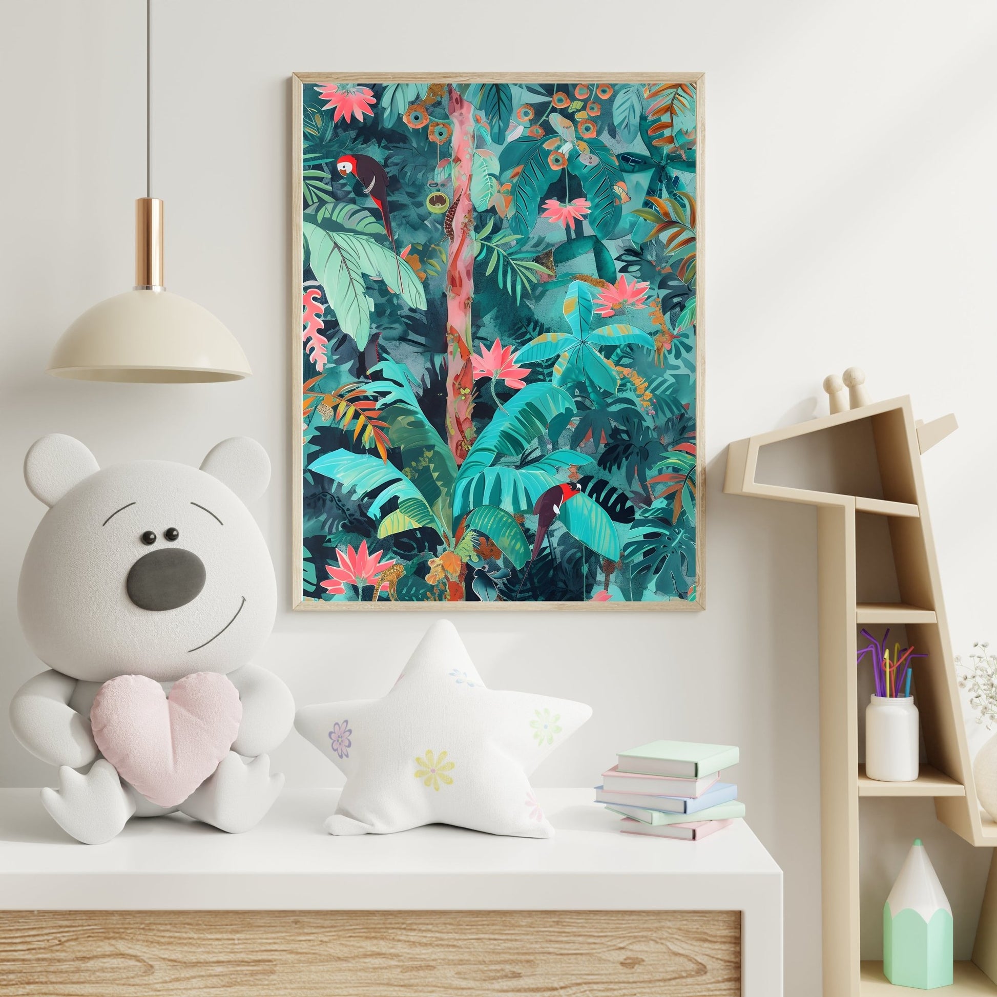 Tropical Jungle Adventure – Vibrant Parrot Wall Art for Kids - The Print Vault