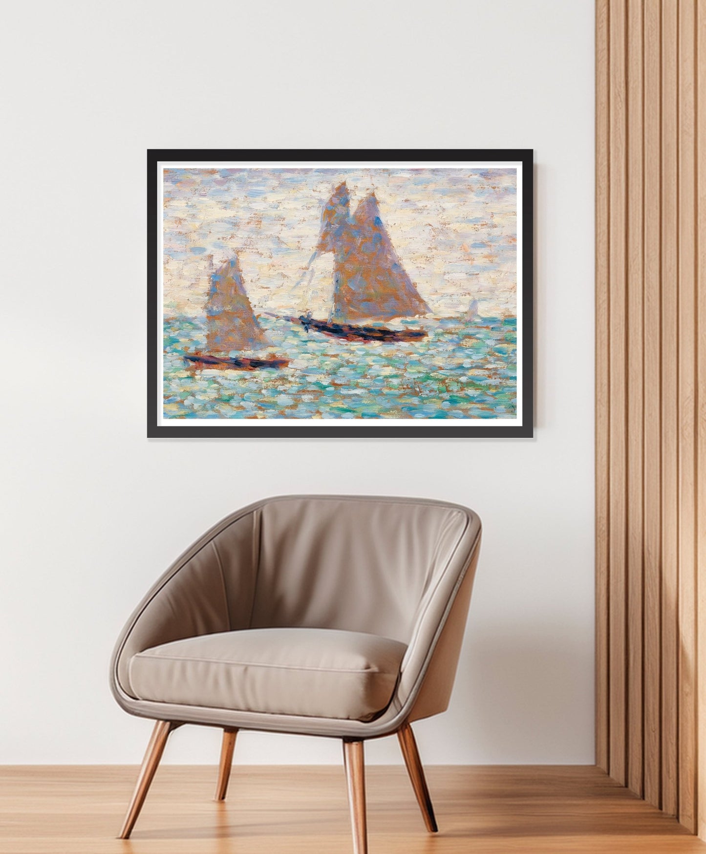 Two Sailboats at Grandcamp (ca. 1885) by Georges Seurat - The Print Vault