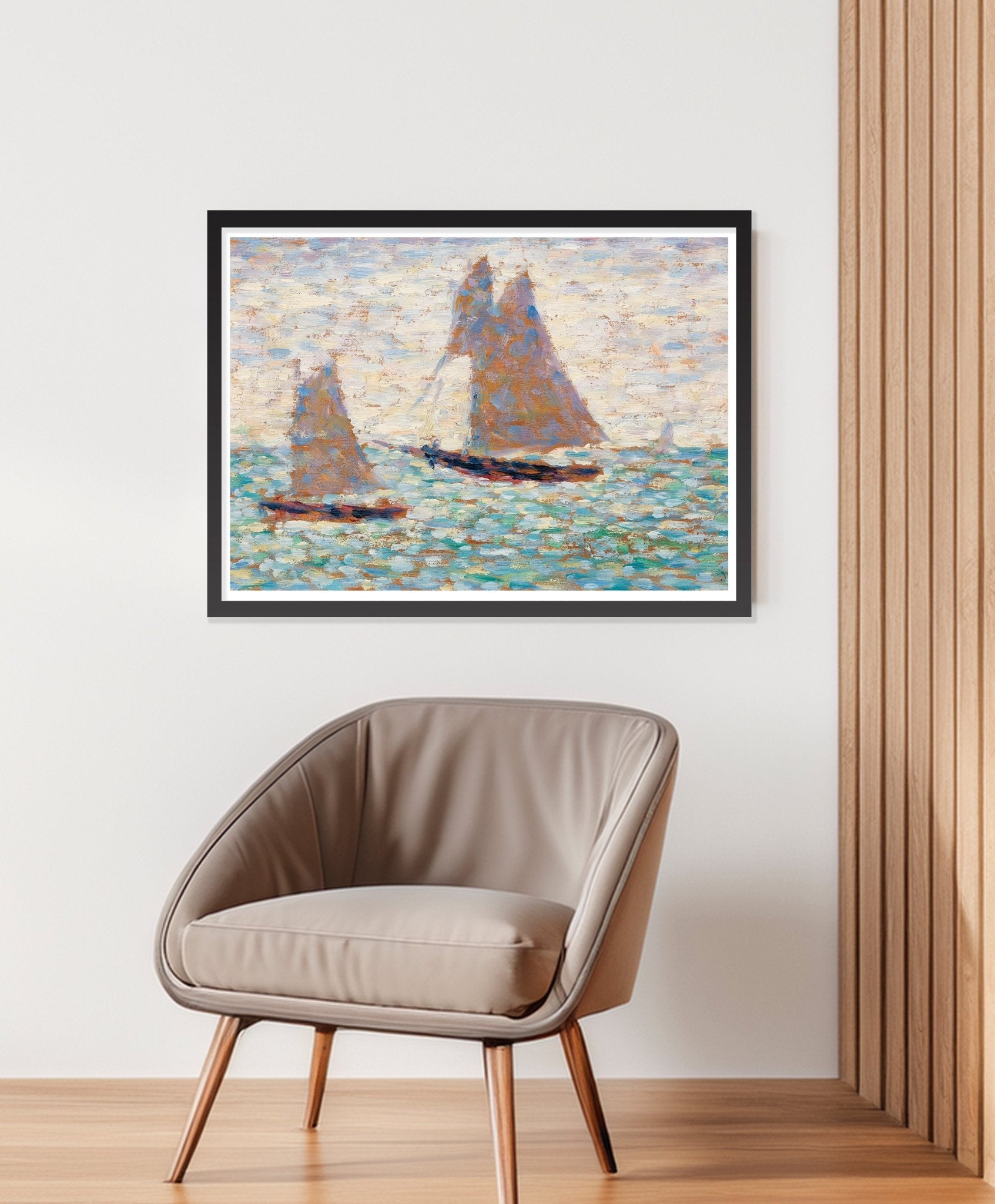 Two Sailboats at Grandcamp (ca. 1885) by Georges Seurat - The Print Vault