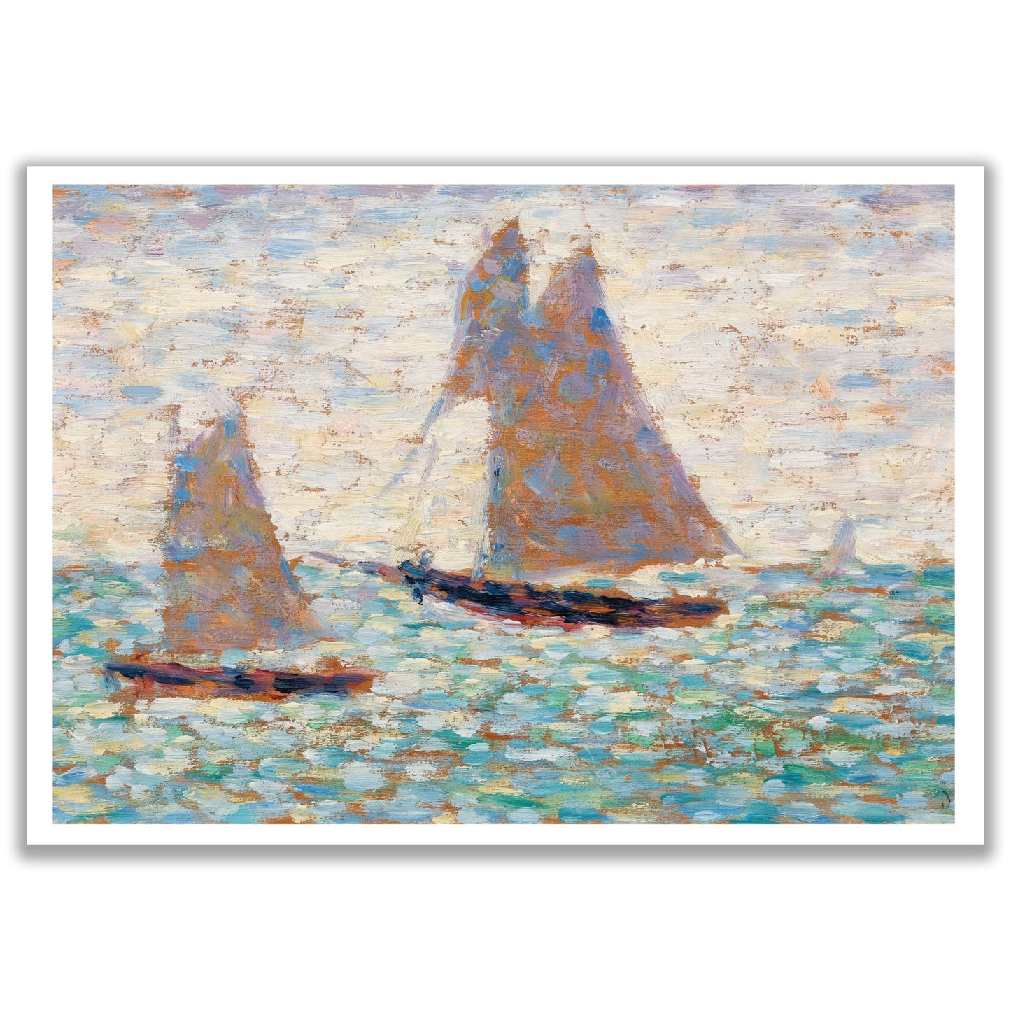 Two Sailboats at Grandcamp (ca. 1885) by Georges Seurat - The Print Vault