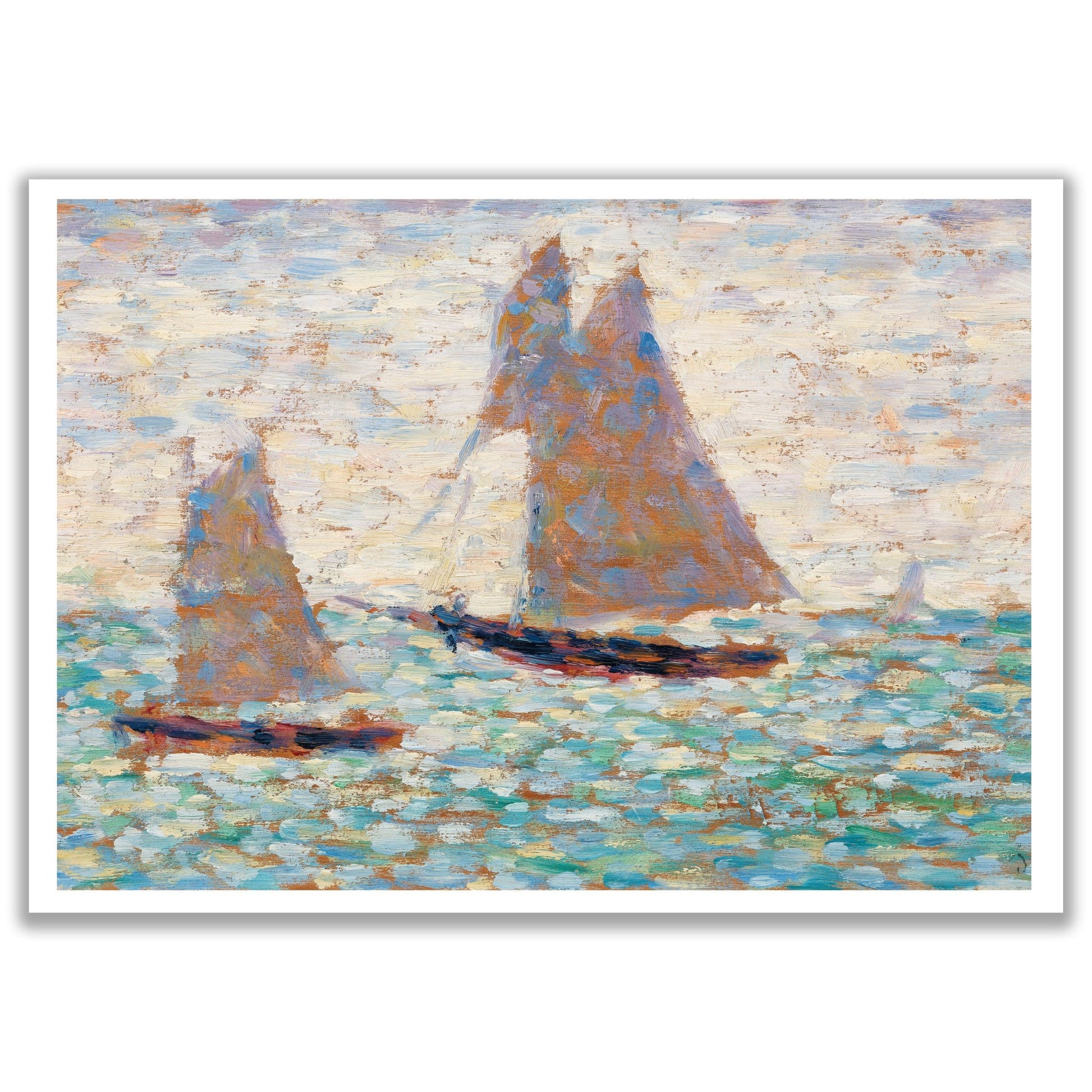 Two Sailboats at Grandcamp (ca. 1885) by Georges Seurat - The Print Vault