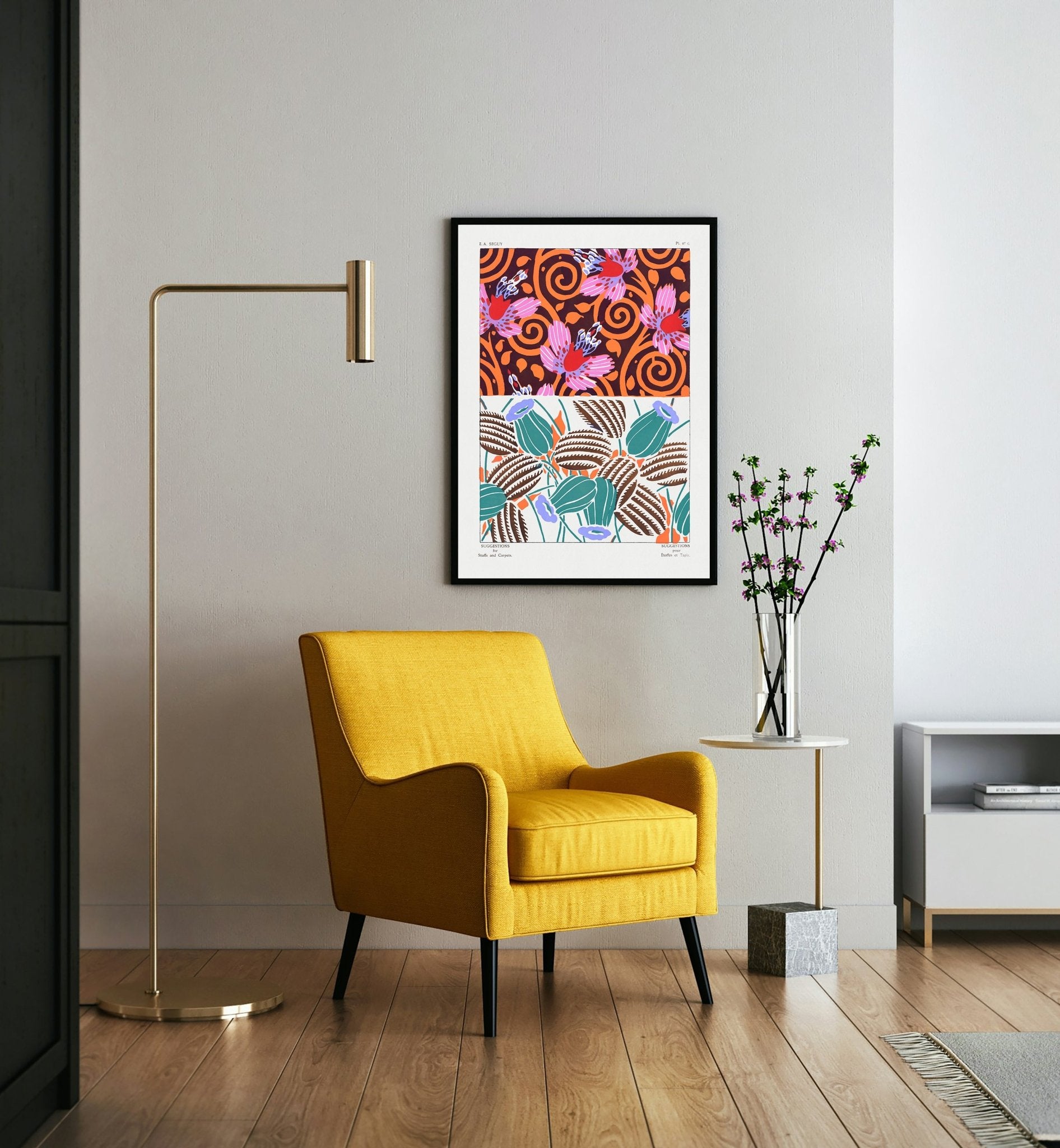 Vintage Flower Patterns, Elegant Art Nouveau Pochoir Stencil Print by E.A Seguy - The Print Vault