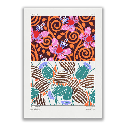 Vintage Flower Patterns, Elegant Art Nouveau Pochoir Stencil Print by E.A Seguy - The Print Vault